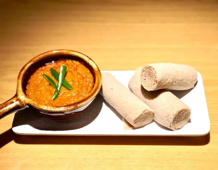 Shekla Shiro chickpea stew with injera