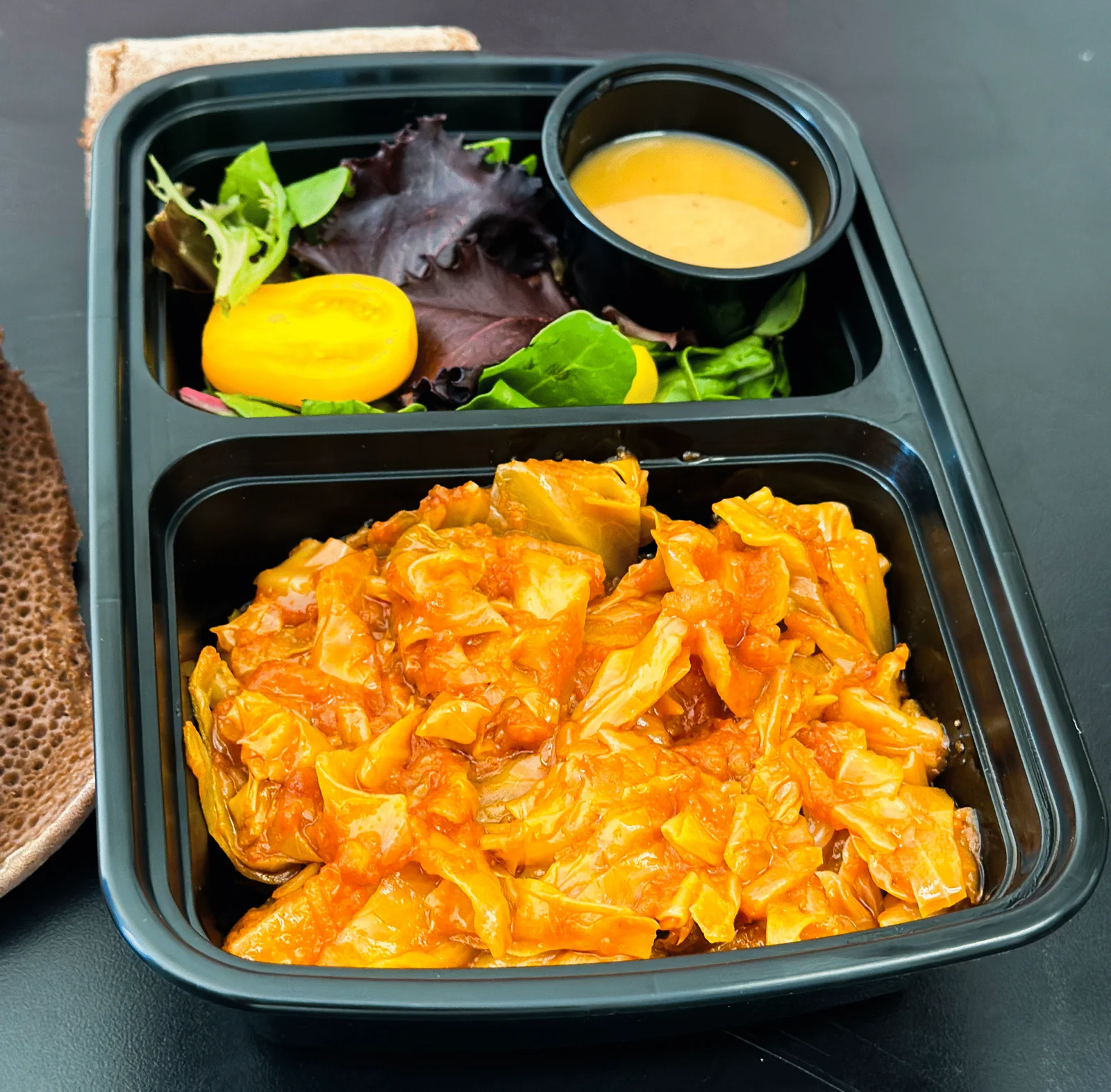 Tikil Gomen cabbage and potato stew with salad
